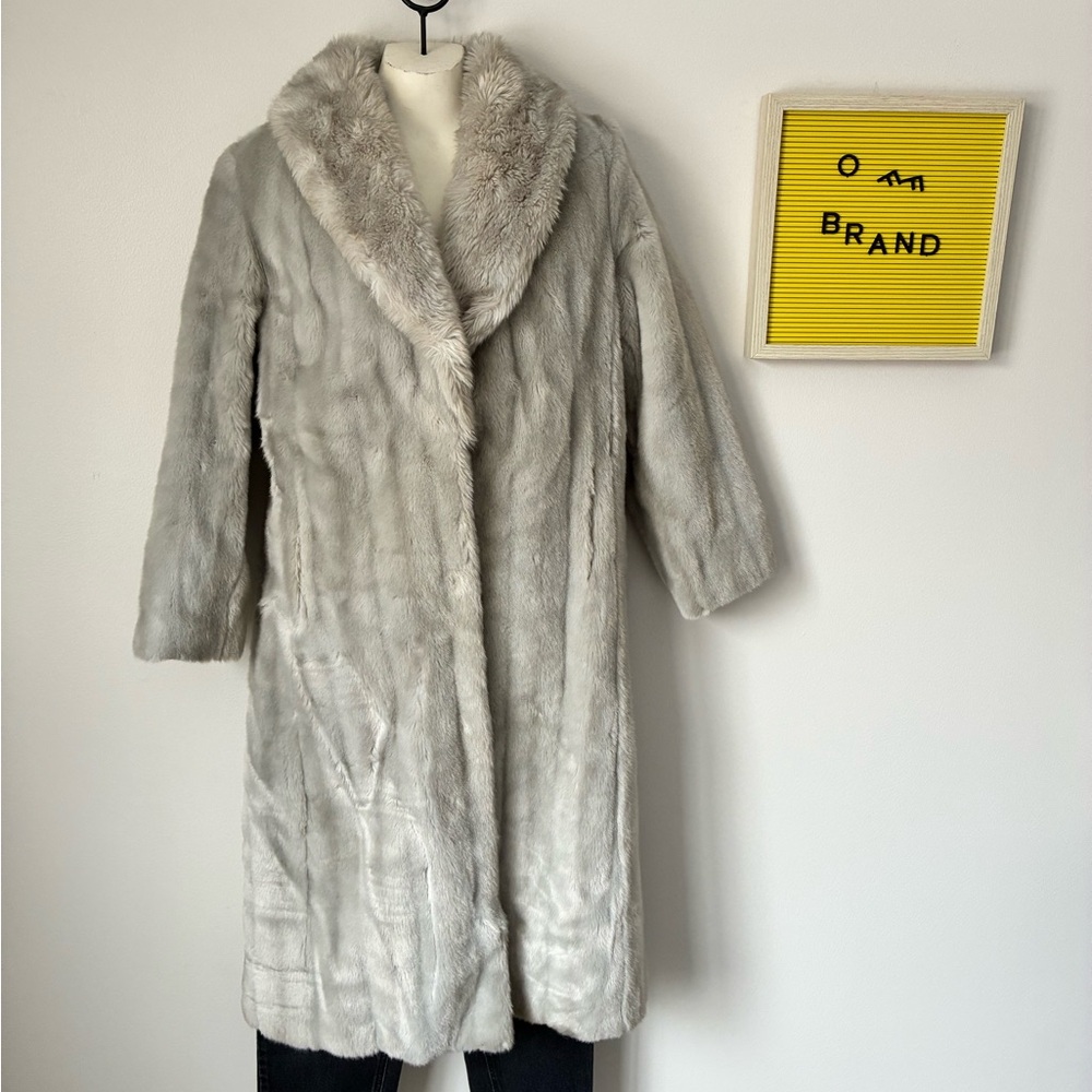 Elegant Gray Faux Fur Coat